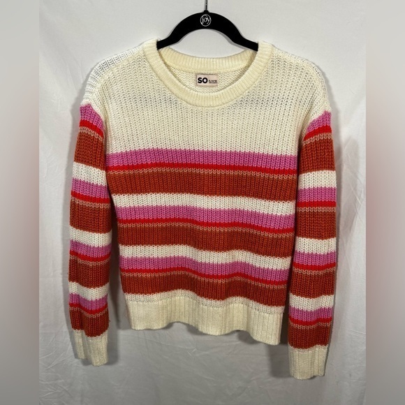 SO Other - SO Girl's Striped Sweater - Cream, Pink, and Orange Size XL 14/16